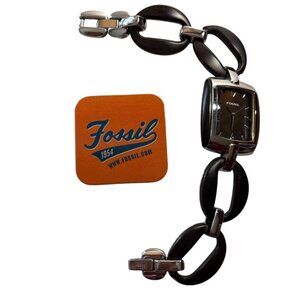 Fossil Watch Womens F2 Stainless Steel Black Link Watch Original Tin Box